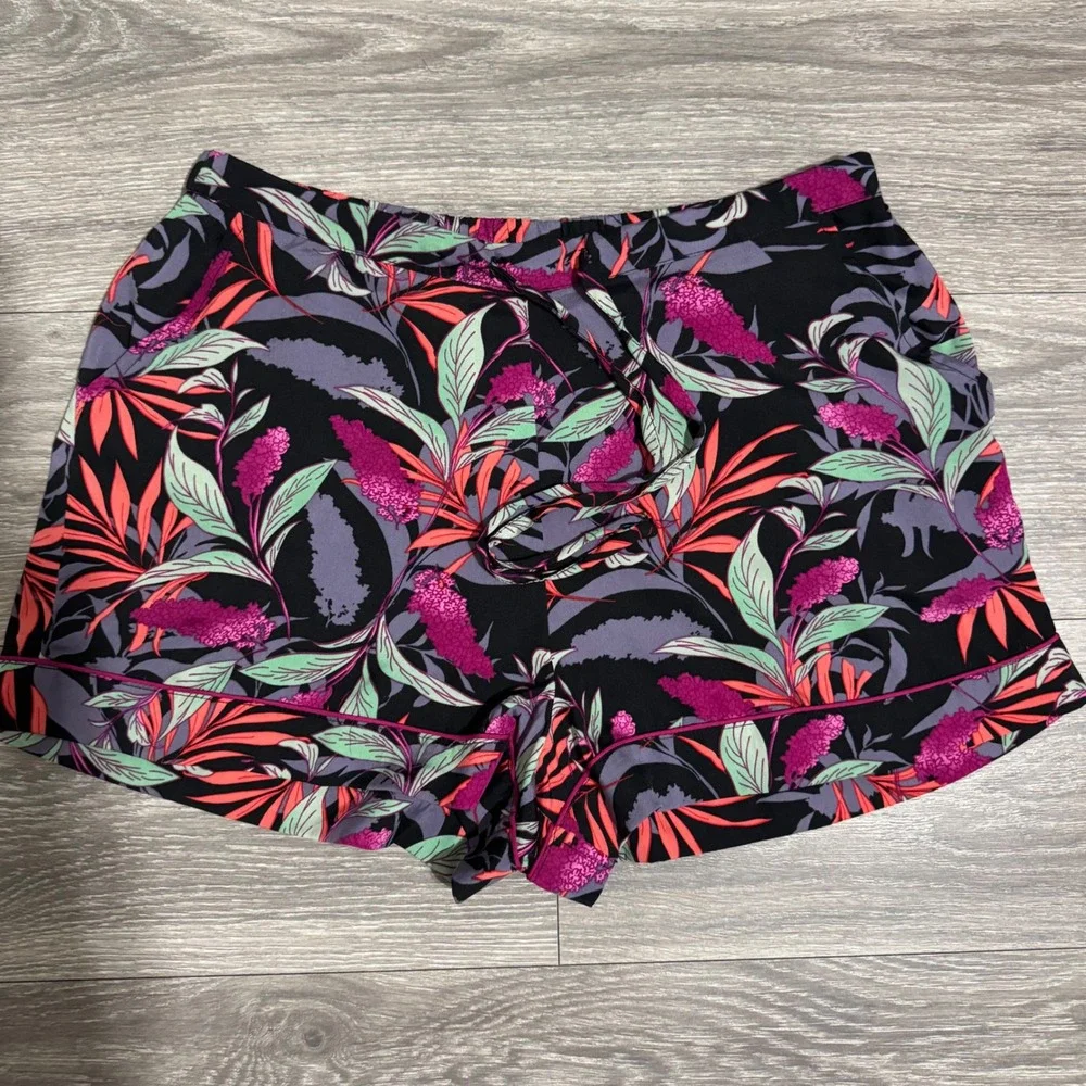 Isaac Mizrahi Sleepwear Womens Large Tropical Floral Pajama Shorts Black Pink‎ L